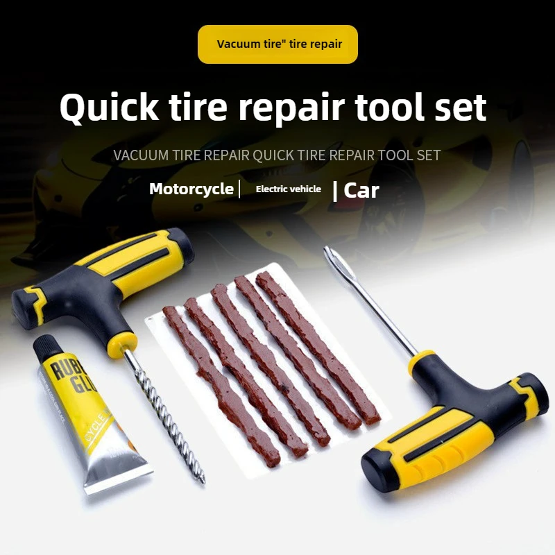 

1 Set Road Bicycle Tire Repair Tools Bike Tubeless Tire Rubber Bacon Strip and Insertion Tool Urgent Glue Free Car Repair Tool