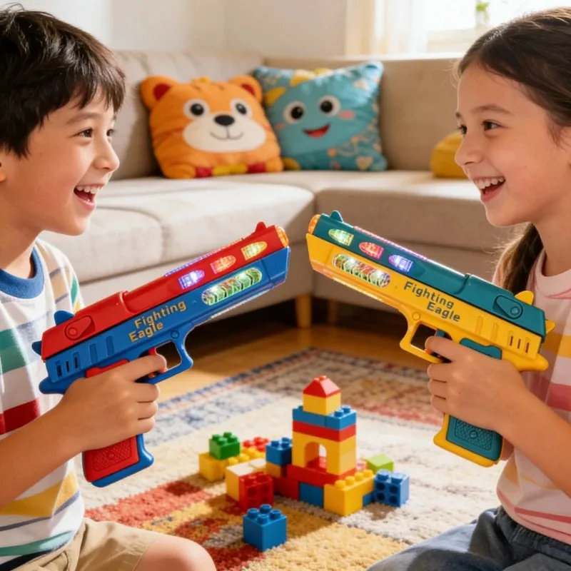 Electric Light Up Toy Pistol Hand Gun with Dazzling LED Light Fighting Sound Unique Telescopic Action for Gift