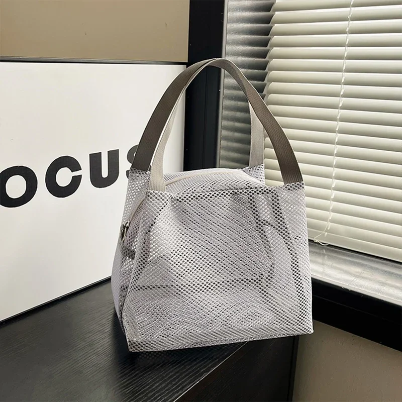 Makeup Bag Large Capacity Zip Mesh Bags with Handle Travel Toiltery Lunch Bag Portable Storage Bags Travel Beach Swimming Wash