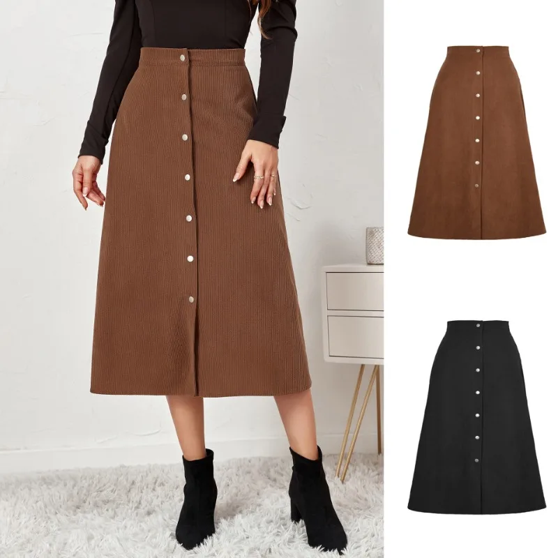 

Elegant Corduroy Long Skirt Women Fashion Autumn and Winter Clothes Faldas Vintage High Waisted Maxi Skirts Casual Streetwear