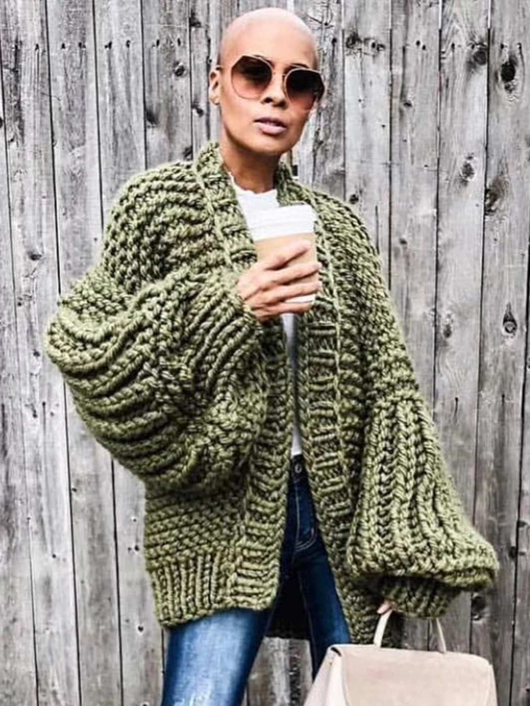 Jastie 2022 Autumn And Winter Sweater Cardigan Bohemian Style Hand-knitted Bat Lantern Sleeve Sweater Jacket Female Sweater