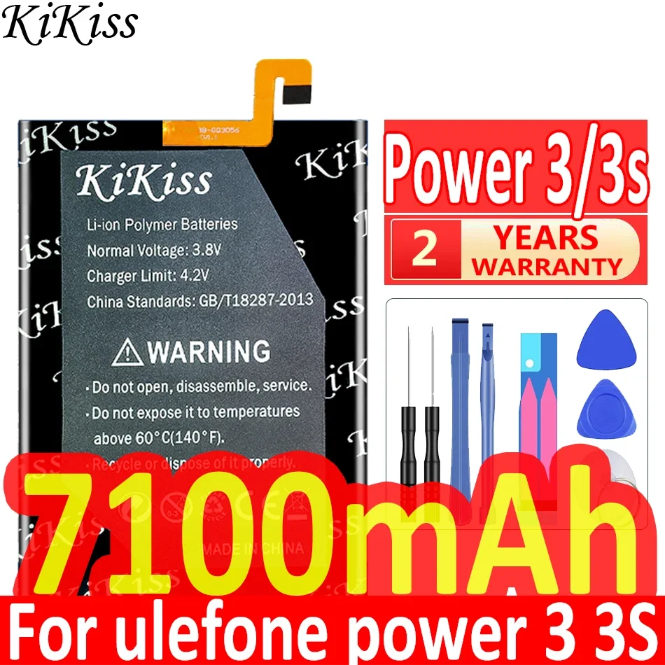 

7100mAh KiKiss Powerful Battery for Ulefone Power 3 3S Cell Phone Replacement Batteries + Gift Tools