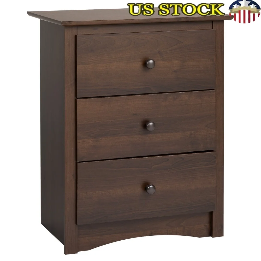 

Espresso 3-Drawer Nightstand Space-Saving Bedside Table Bedroom Storage Sturdy Wood Construction Easy Assembly Safety Features