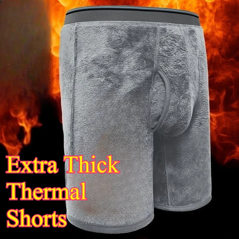 Super Men Fleece Lined Thermal Extra Thick Winter Shorts Waist Abdomen Leg Hip Joint Protection Cozy Soft Stretchable Casual Fly