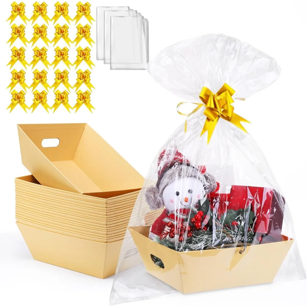 

ДОМАШНЯЯ пустая подарочная корзина из крафт-бумаги с бантиками и сумками 10x12 дюймов для праздничного подарка, Рождества, Пасхи, сувениры для дня рождения, закуски