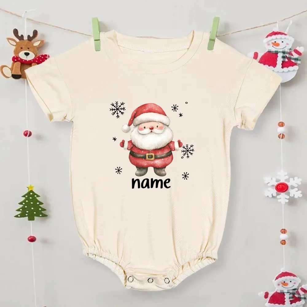 سانتا كلوز طباعة ارتداءها اسم مخصص الطفل البيج فقاعة ارتداءها الأطفال قصيرة الأكمام طفلة الصبي ارتداءها