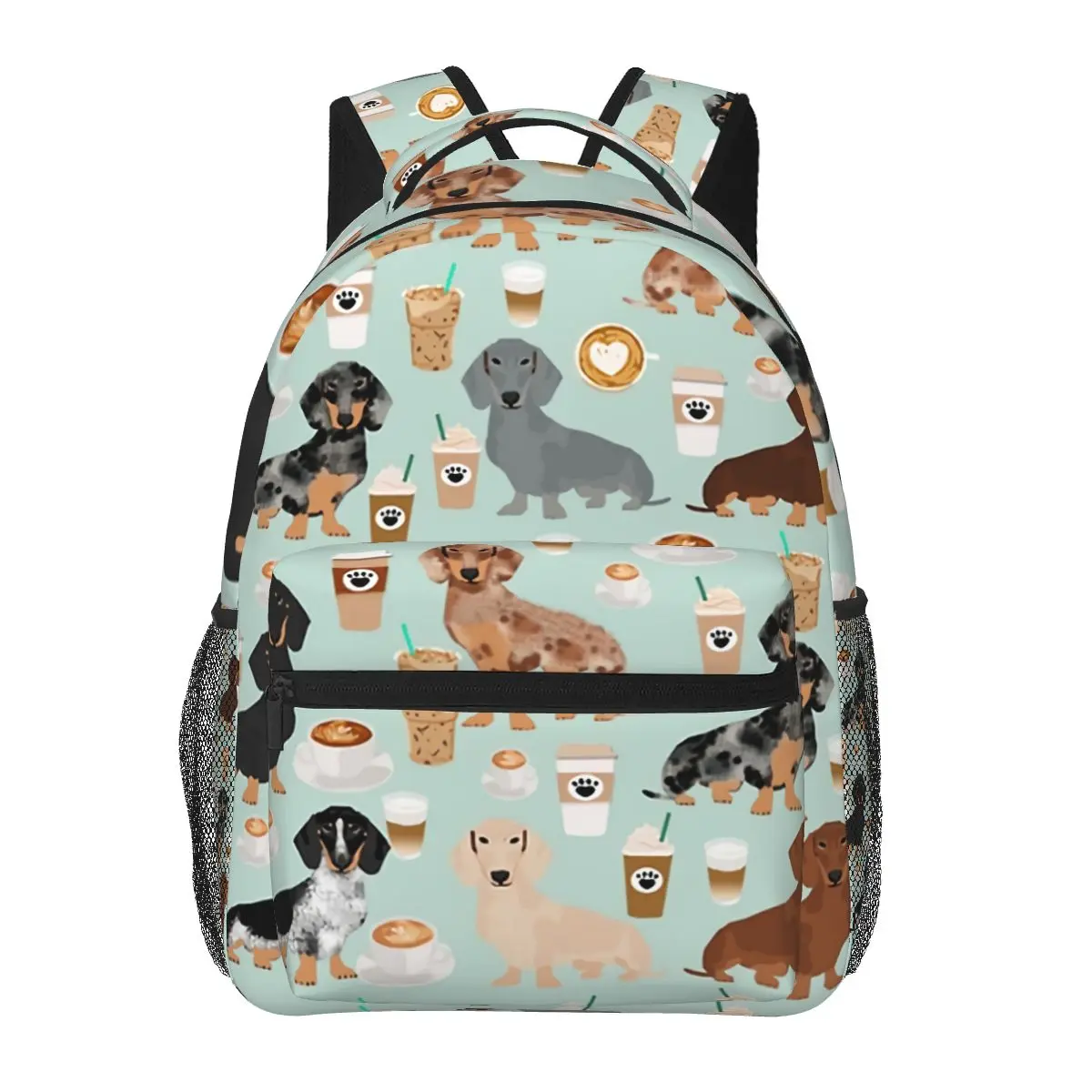 

Milk Tea Puppy Cute Knapsack for Men Women Dachshund Books Backpack Female School