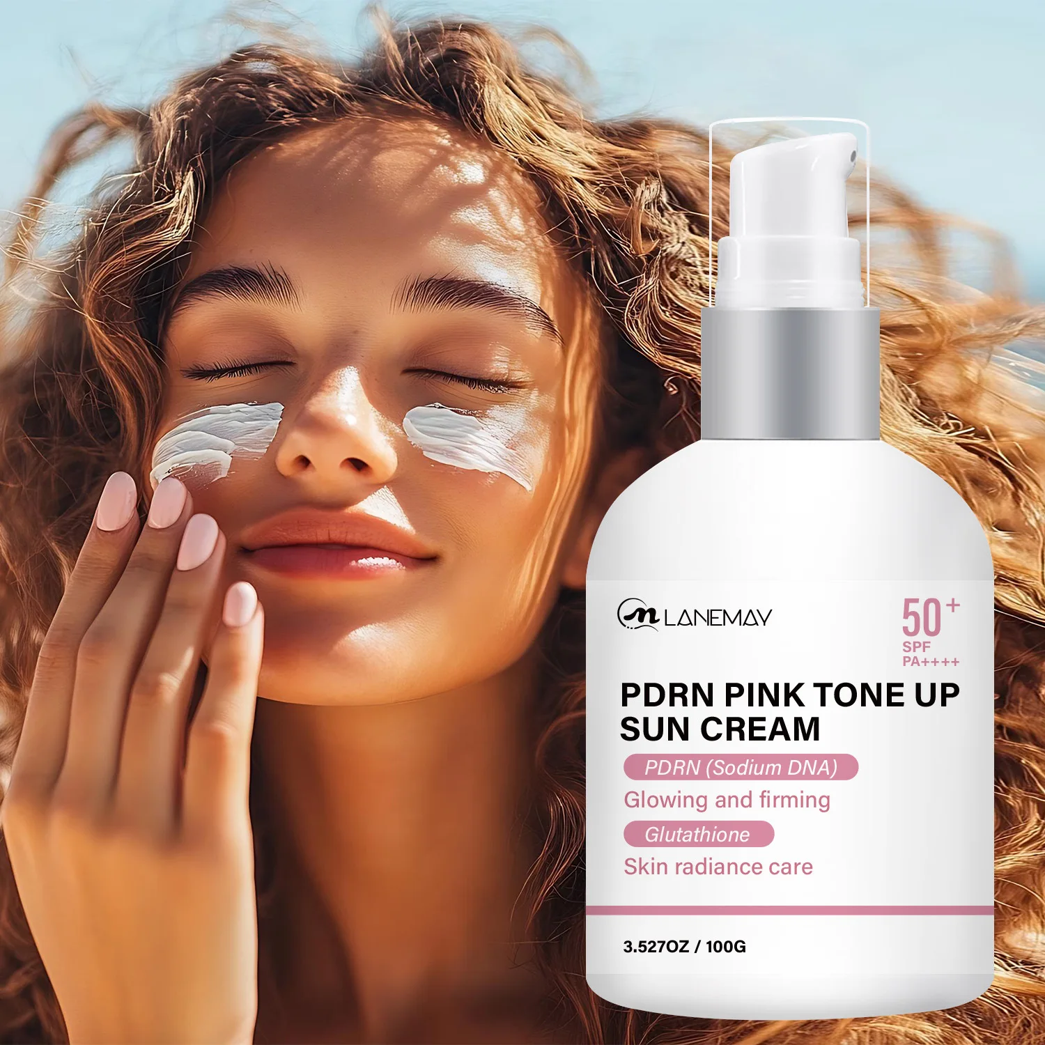 PDRN Pink Tone Up Sun Cream – SPF 50+ PA++++, Glowing & Firming with Sodium DNA & Glutathione,Brighten and protect your skin.