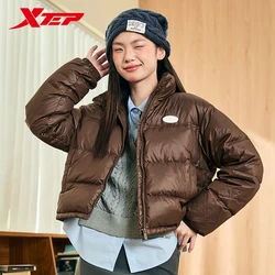 Xtep Down Jacket For Women 2024 Winter Soft Zip-up Short Water Resistence Coat Keep Warm Sporty Stand Collar Tops 876428190061