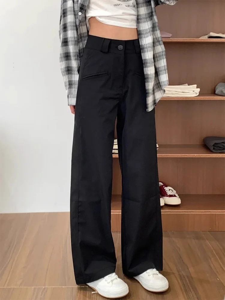 High Waist Black Suit Pants Women's Small Size Fat MM Slim Wide Leg West Pants Pear Body Shape Drape Straight Long Pants
