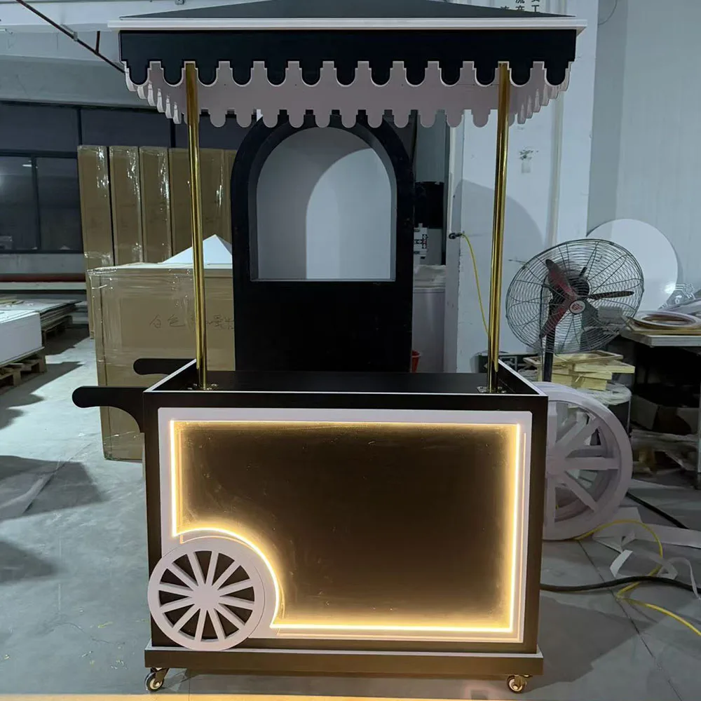 Customized Design Birthday Party Cake Dessert Display Sweet Candy Carts With Mobile Wheels