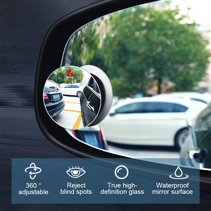 360 Degree Car Blind Spot Rear View Mirror Wide Angle Adjustable Emblem For Mitsubishi Lancer ASX Mirage Pajero Xpander Attrage - view 6