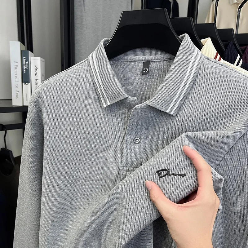

100 хлопковая высококачественная мужская рубашка-поло с лацканами и длинным рукавом, осенняя новая дышащая деловая офисная мужская одежда с изысканным принтом