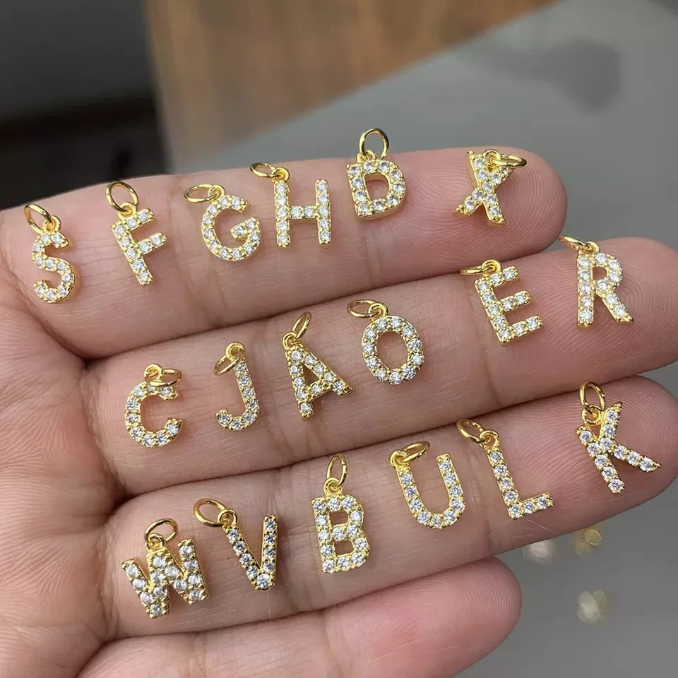 Y2k Gold Color Micro-inserts Zircon Alphabet Charm DIY Making Letter Pendant Necklace Bracelet Accessories Fashion Jewelry