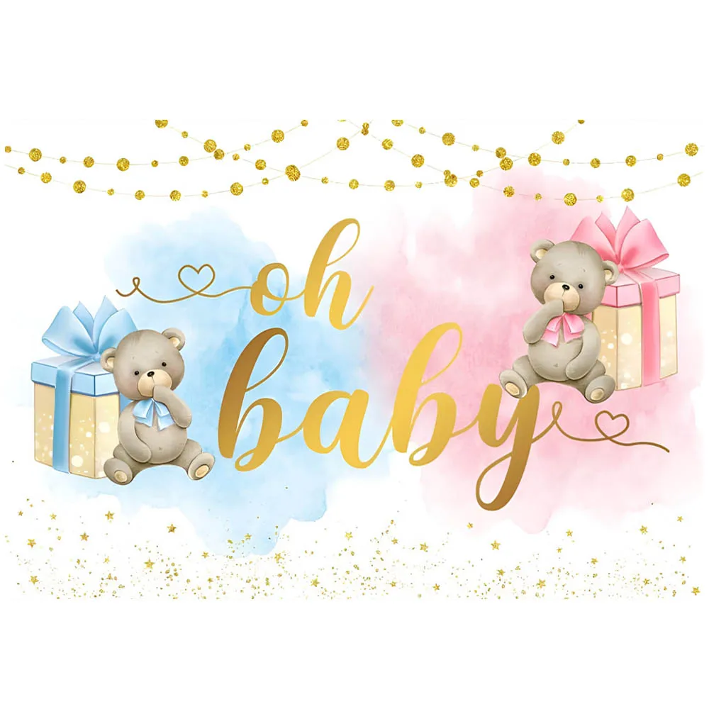 Mocsicka-ブルーとピンクのクマのシャワーの背景、性別の明らかなパーティーの装飾、oh赤ちゃんの新生児の背景、バナーのアクセサリー