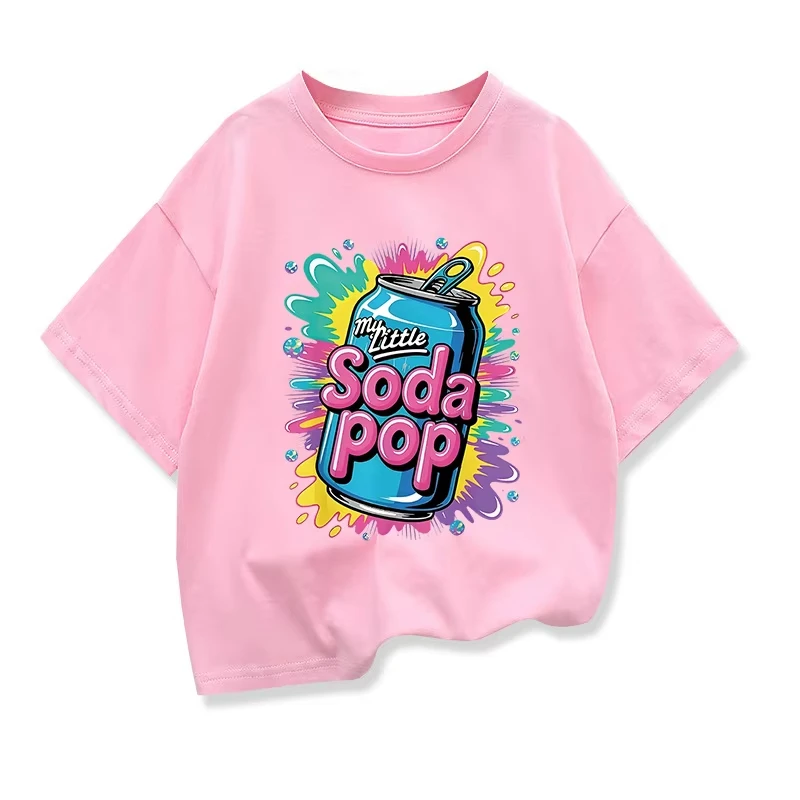 Soda Sparkling Water Summer Short Sleeved 2026 New Pure Cotton Parent-child T-shirt Summer Outfit Cool Children's Base Shirt