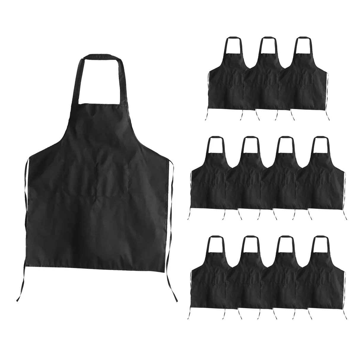 

12 Pack Bib Apron - Unisex Black Apron Bulk with 2 Roomy Pockets Machine Washable for Kitchen Crafting BBQ Drawing