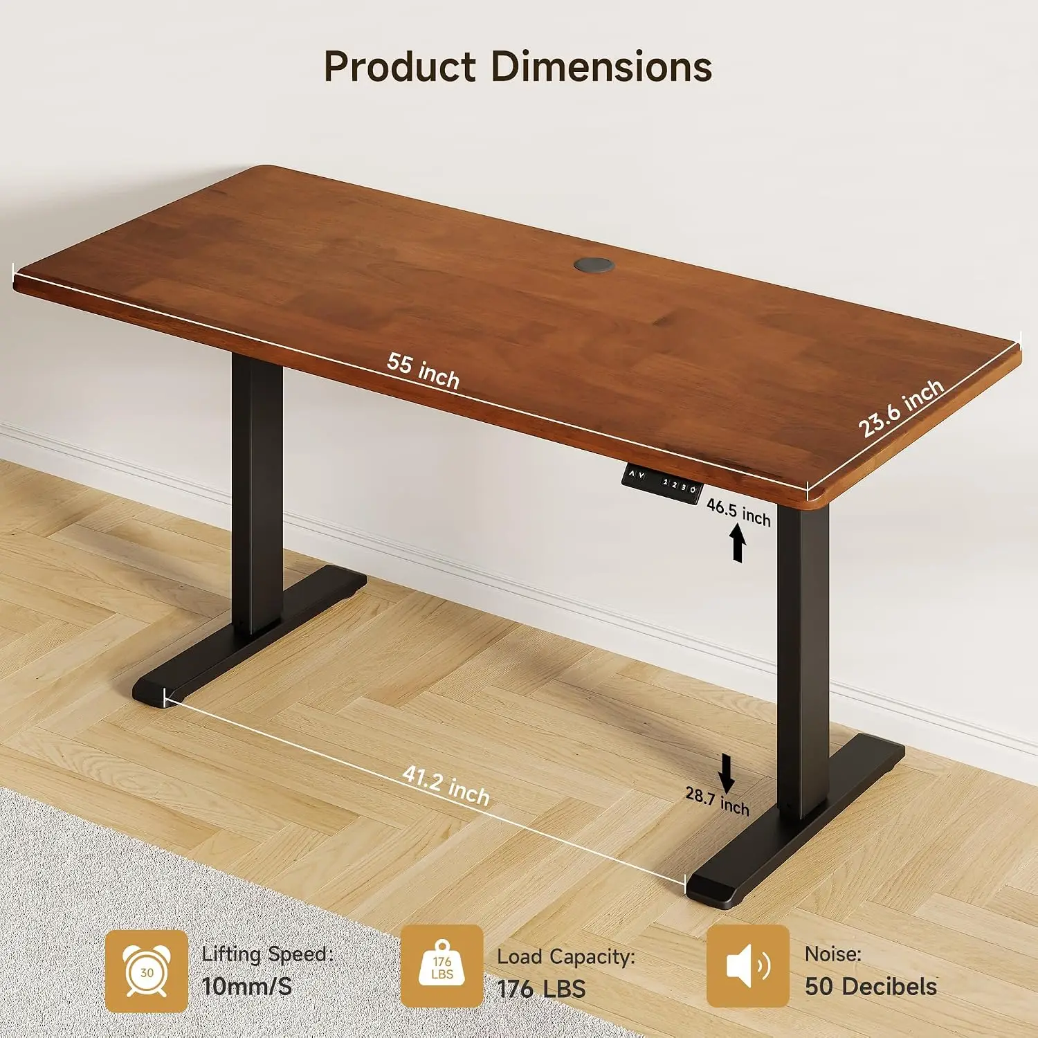 55x23 Inch Whole-Piece Rectangle Standing Desk Adjustable Height Ergonomic Home Office Workstation, Customized