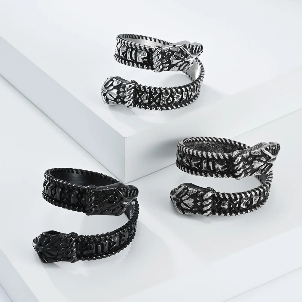 

Vintage Viking Rune Stainless Steel Ring Personality Snake Ring for Men Gothic Biker Punk Animal Rings