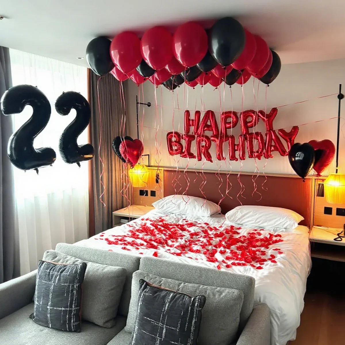 Ensemble de ballons d'anniversaire rouges et noirs avec ballons numériques de 32 pouces en aluminium pour une ambiance festive