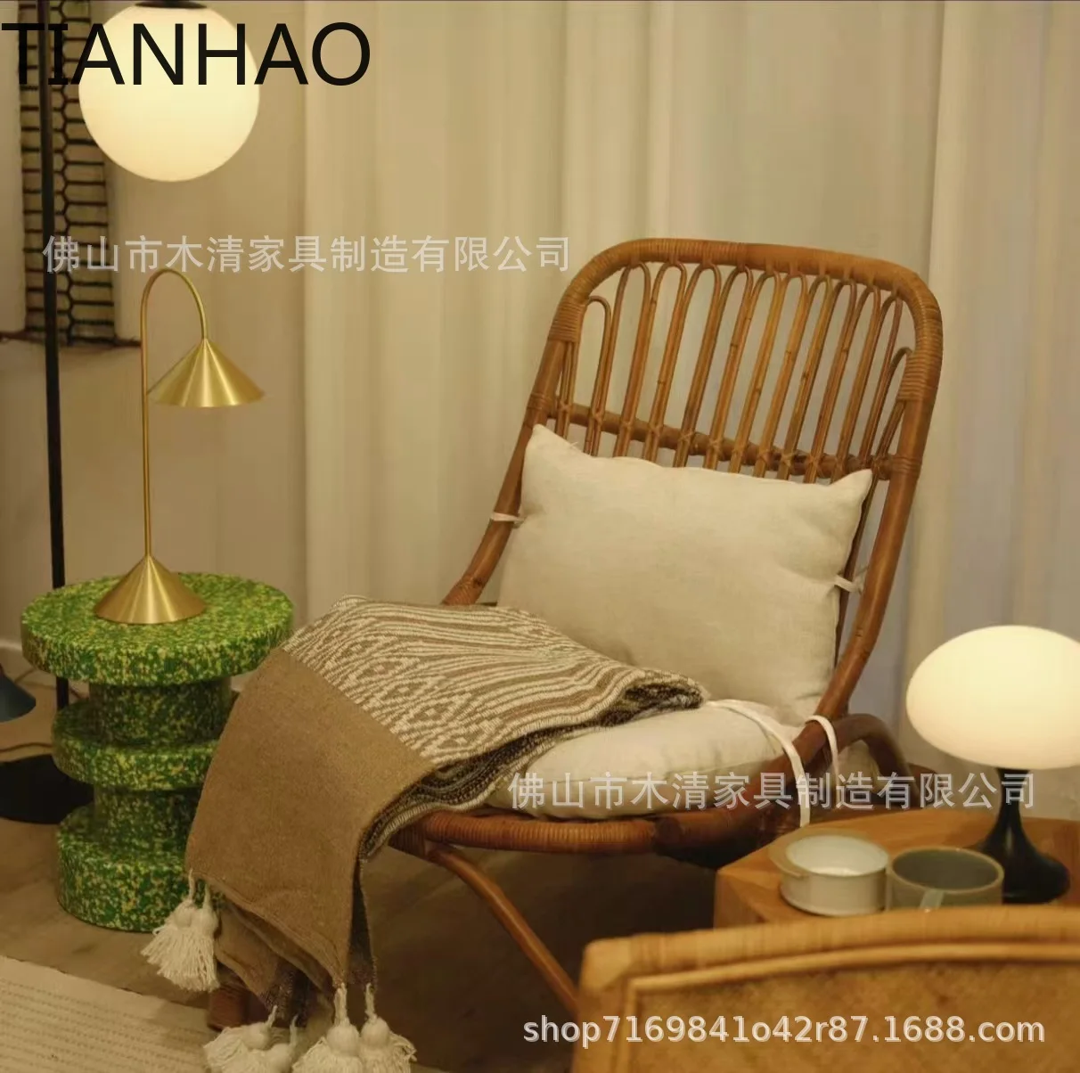 Vintage Wicker Armchair for Bohemian Home Decor Natural Rattan Single Seater Sofa Chair for Lounge Reading Relaxation Indoor