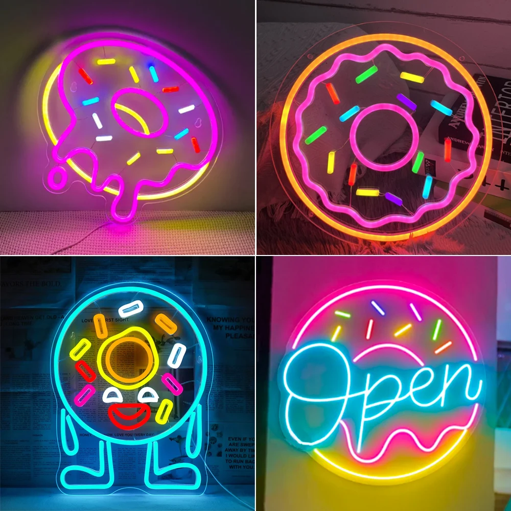 

Donut Smile Led Neon Sign Art Cartoon Villain Dimmable Room Decoration For Dessert Business Food Shop Restaurant Hotel Wall Lamp