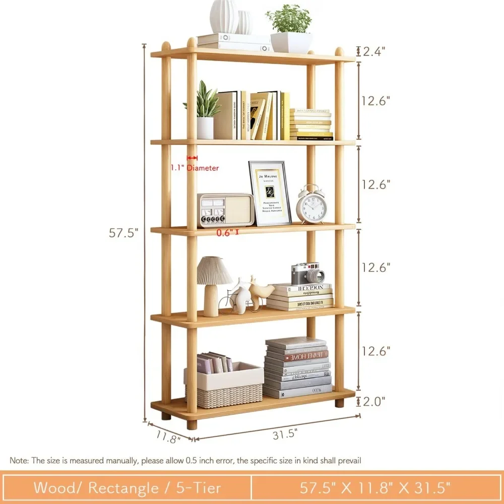 5-Tier Wooden Shelf Bookcase - Modern Open Bookshelf and Multifunctional Display Stand for Your Home