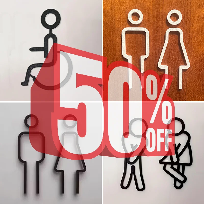 3D Printed Bathroom Door Sign Male & Female Restrooms Symbol Door Decor Restaurant Hotel Cafe Toilet Signage Wall Sticker