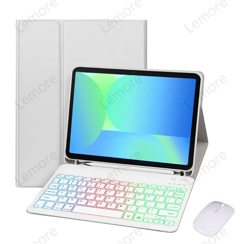 Rainbow Backlit Keyboard for Samsung Galaxy Tab S10 FE 10.9 inch SM-X520 SM-X526B Keyboard Case with Pencil Slot Stand Cover