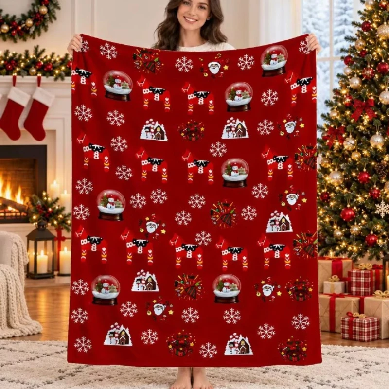 Red Christmas Throw Blanket Snow Globe Santa Snowflake Soft Warm Blanket Xmas Holiday Home Decor Sofa Couch Bed Winter Gift