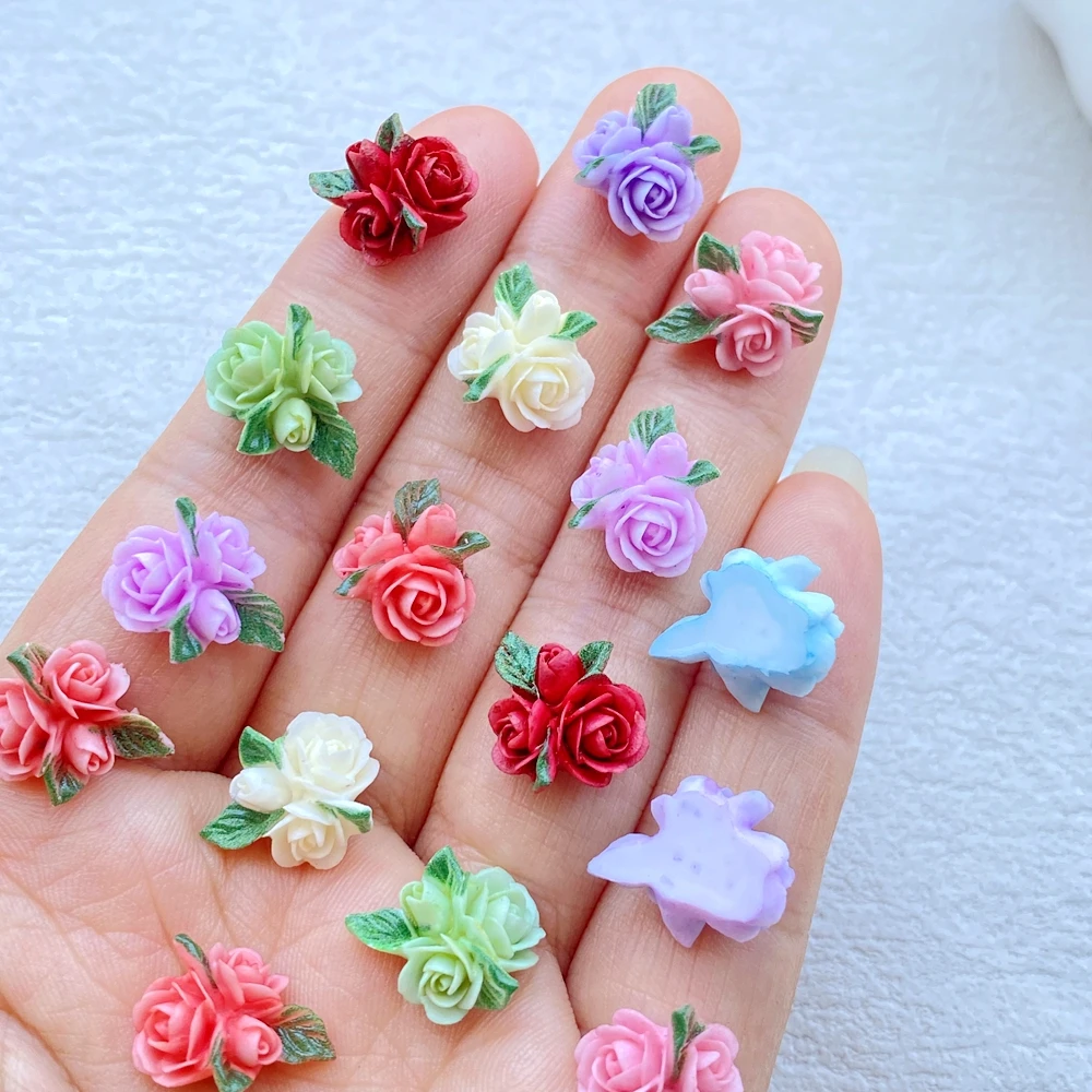 30 Stück Niedliche Mini 3D Farbige Rosen und Blätter Nagelkunst Harz Designer Charms DIY Dekorationen Schmuck – Detail 2