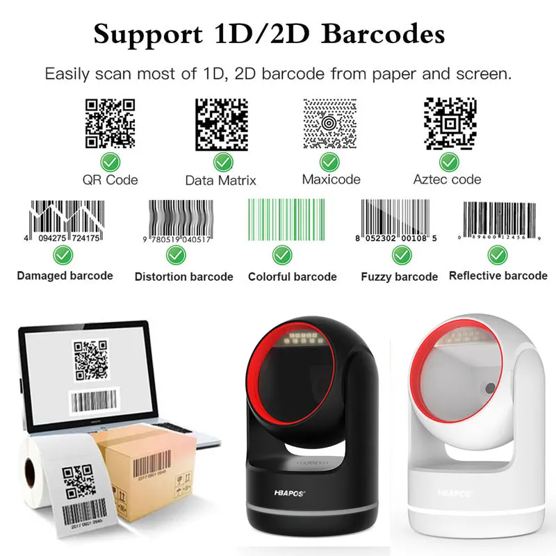 2D Barcode Scanner Desktop Omnidirectional Bar code Reader for Supermarket Auto Sense Data Matrix PDF417 2D QR Barcod Scanners