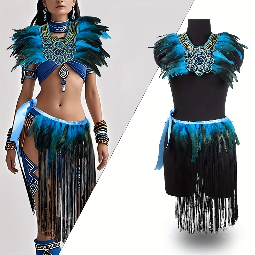 

Artificial simulation feather tassel lace shawl half skirt belt accessory, stage performance Halloween party costume