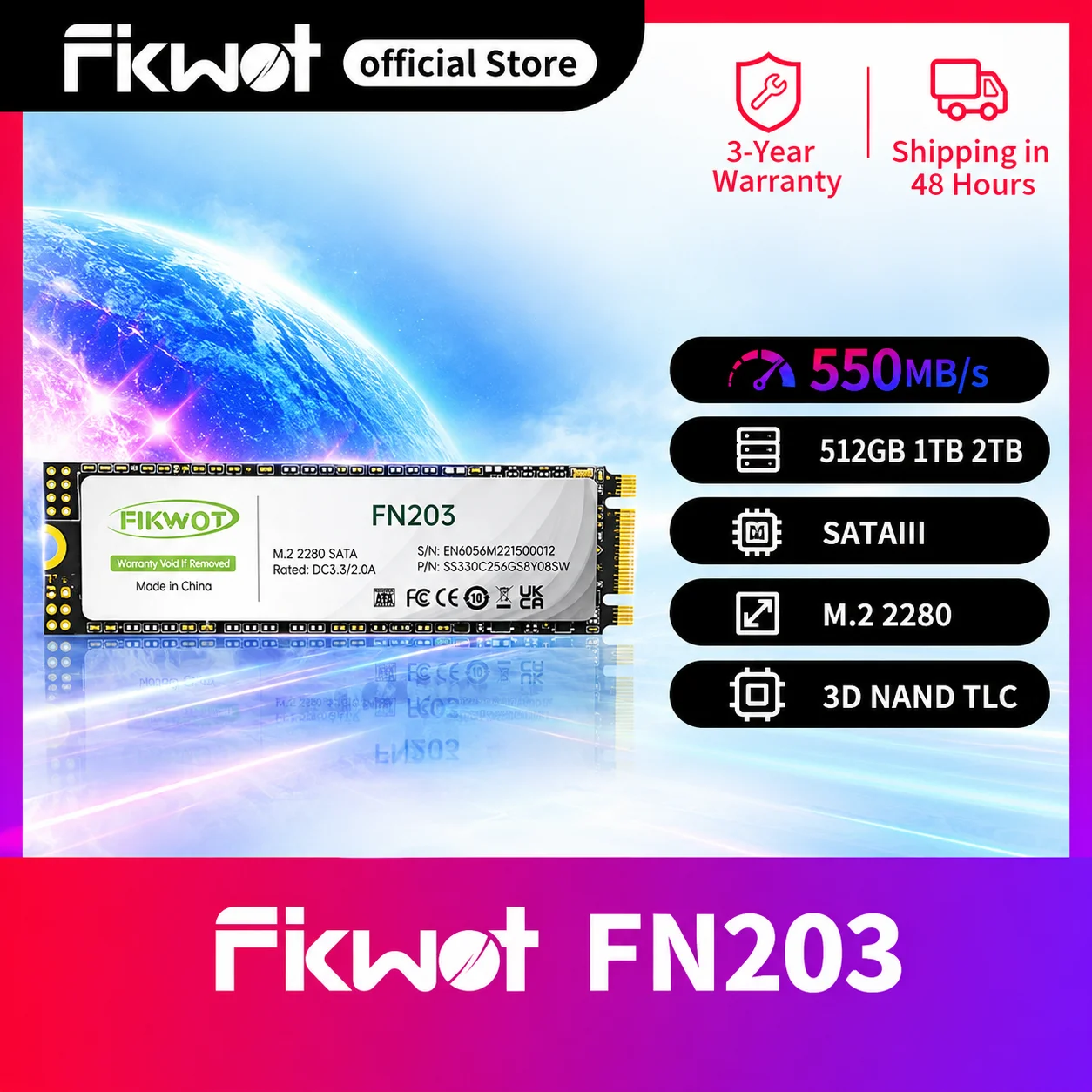 Fikwot FN203 M.2 2280 SSD NGFF SATA III 6Gbps 128GB 256GB 512GB 1TB M2 SATA SSD Internal Solid State Drive for Laptop Desktop PC