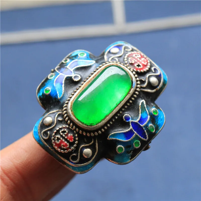 Старинное старинное белое медное серебро Miao Jingtai перегородчатое синее инкрустированное искусственное Открытое кольцо винтажные аксессуары