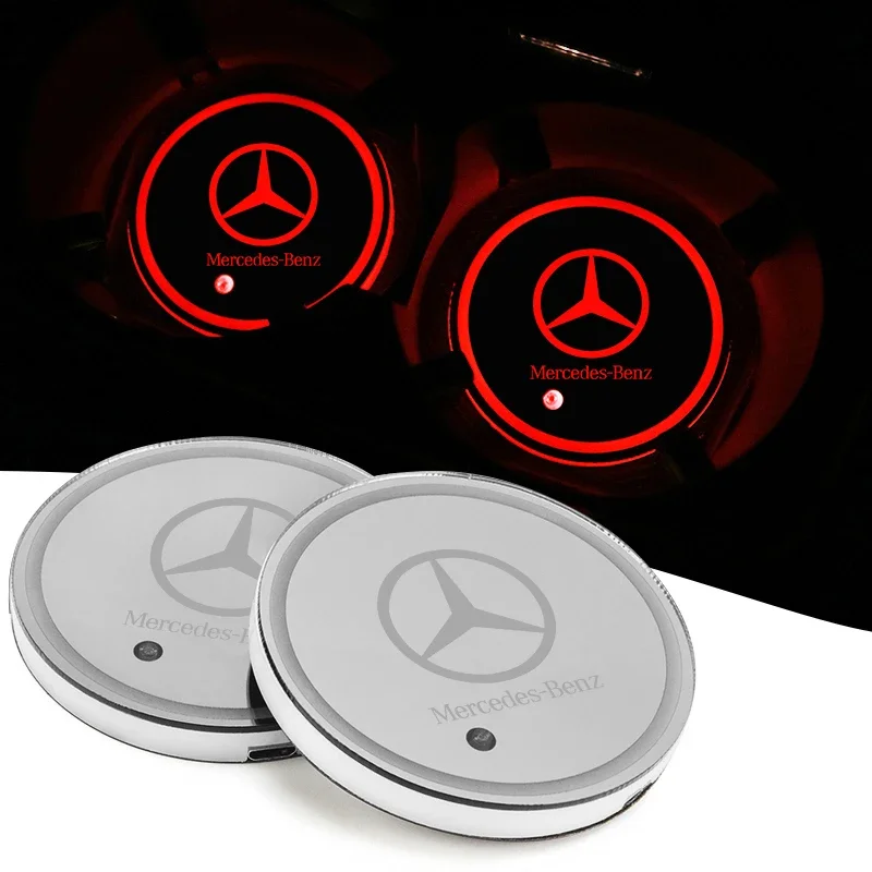 2PC LED illuminato Car Water Cup Coaster per Mercedes Benz C260 W204 W205 W211 W212 W190 Auto Interior Atmosphere Light Coaster