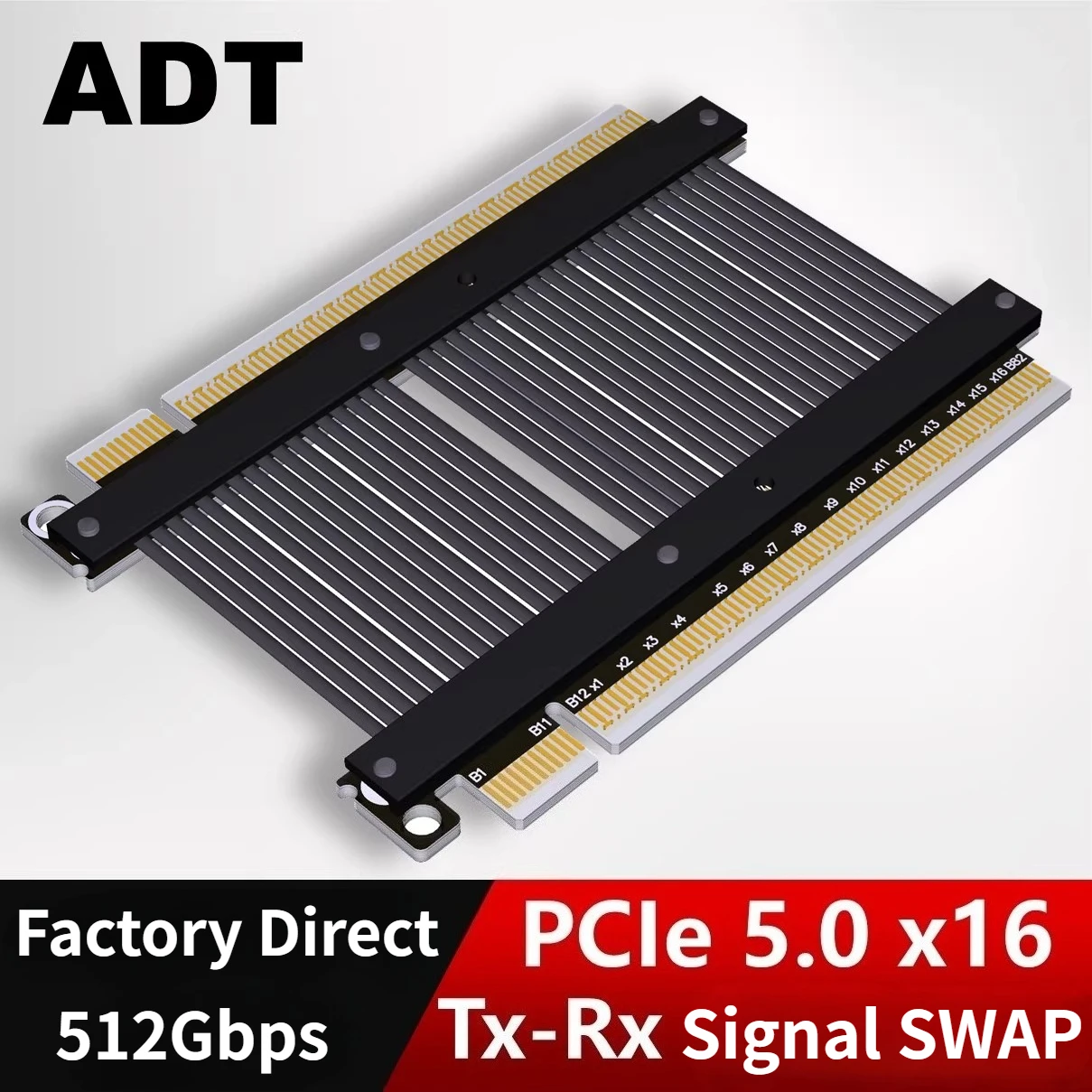 PCIe 5.0 X16 Riser Cable Male to Male Extension PCIe TX-RX Signal Direct / SWAP Docking PCIe High Speed GEN5 Signal Transmission