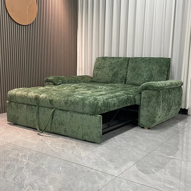 Living room sofa bed Small apartment straight row double dual-purpose push-pull fabric backrest adjustable household sofa bed