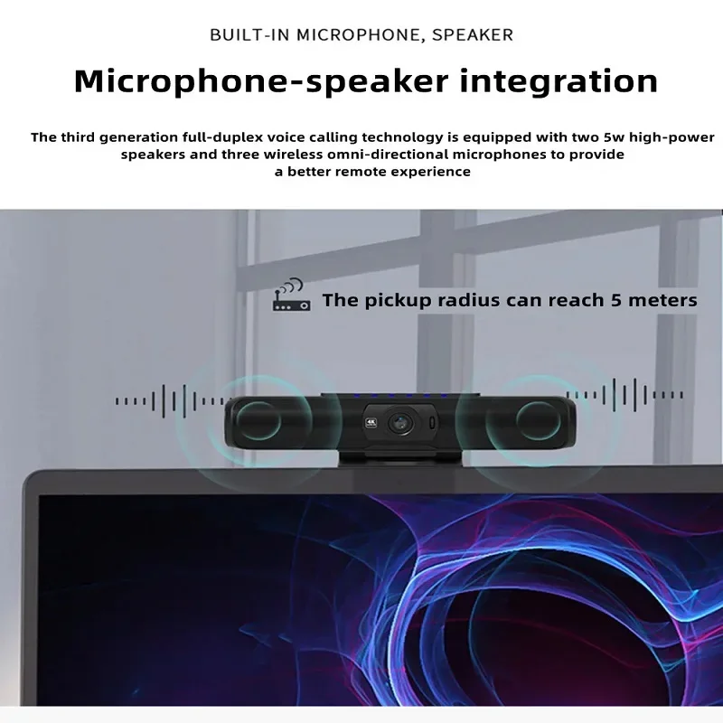 4K 3X Zoom Webcam 8 Megapixel ePTZ Camera with 3/4 Expansion Microphone 2.4G Wireless Audio Video Conferencing System Webex Zoom