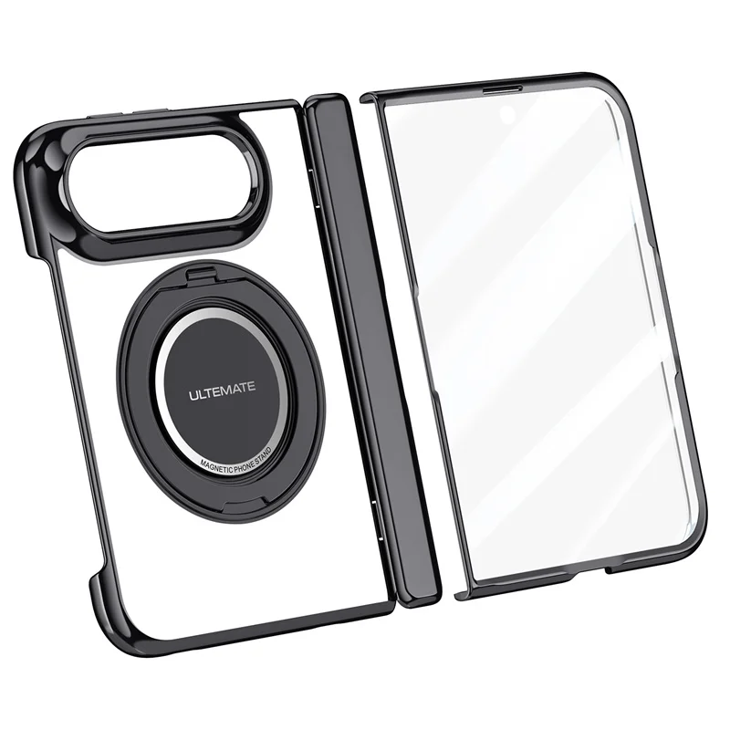 For Magsafe Magnetic Metal 360° Rotate Holder Tempered Glass Film Clear Case For Apple iPhone Duo Spring Hinge Shockproof Cover
