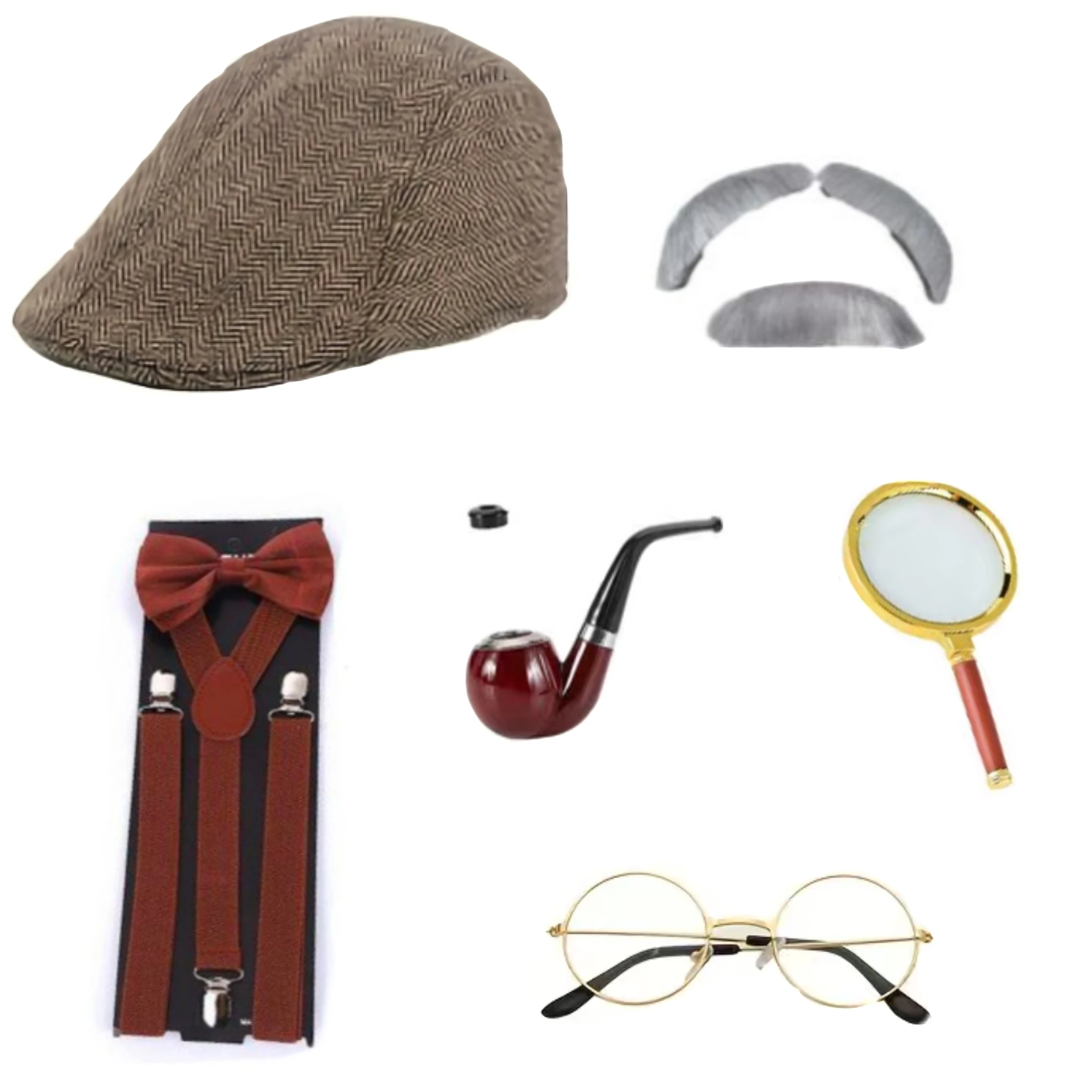 1920s Vintage Noir Detective Costume Accessories: Newsboy Caps, Pipes & Magnifiers, Perfect for Roaring 20s Mystery Events