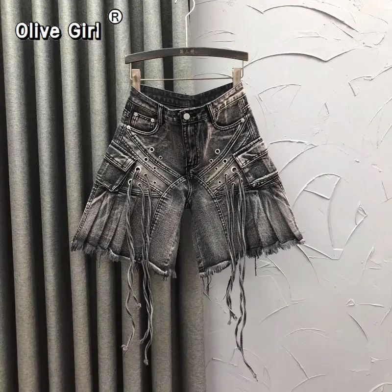 

Джинсы Olivegirl женские Y2K INS, розовые, широкие, прямые, длиной до колена, брюки, летние, 2026, на шнуровке, с бахромой, модные
