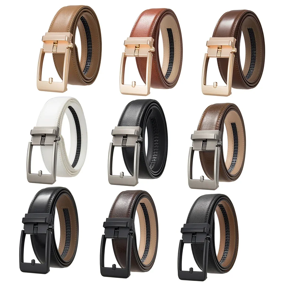 

Luxury 3.5cm Width Cowhide Leather Mens Ratchet Belt Belts For Men Adjustable Automatic Buckle Mens Business Casual Belt B1503