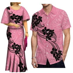 Women'S Puletasi Dress Suit And Men'S Short-Sleeved Shirt Polynesian Tribe Design Couple Dress Free Shipping