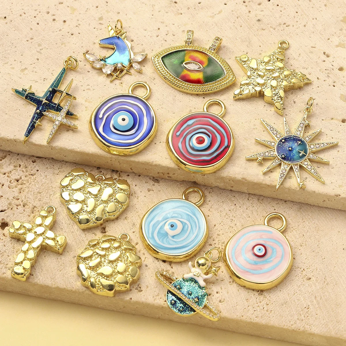 3pcs RedBee Fashion Copper Cubic Zircon Planet Sun Star DIY Charms Women Enamel Evil Eye Unicorn Pendants Cross Heart Jewelry