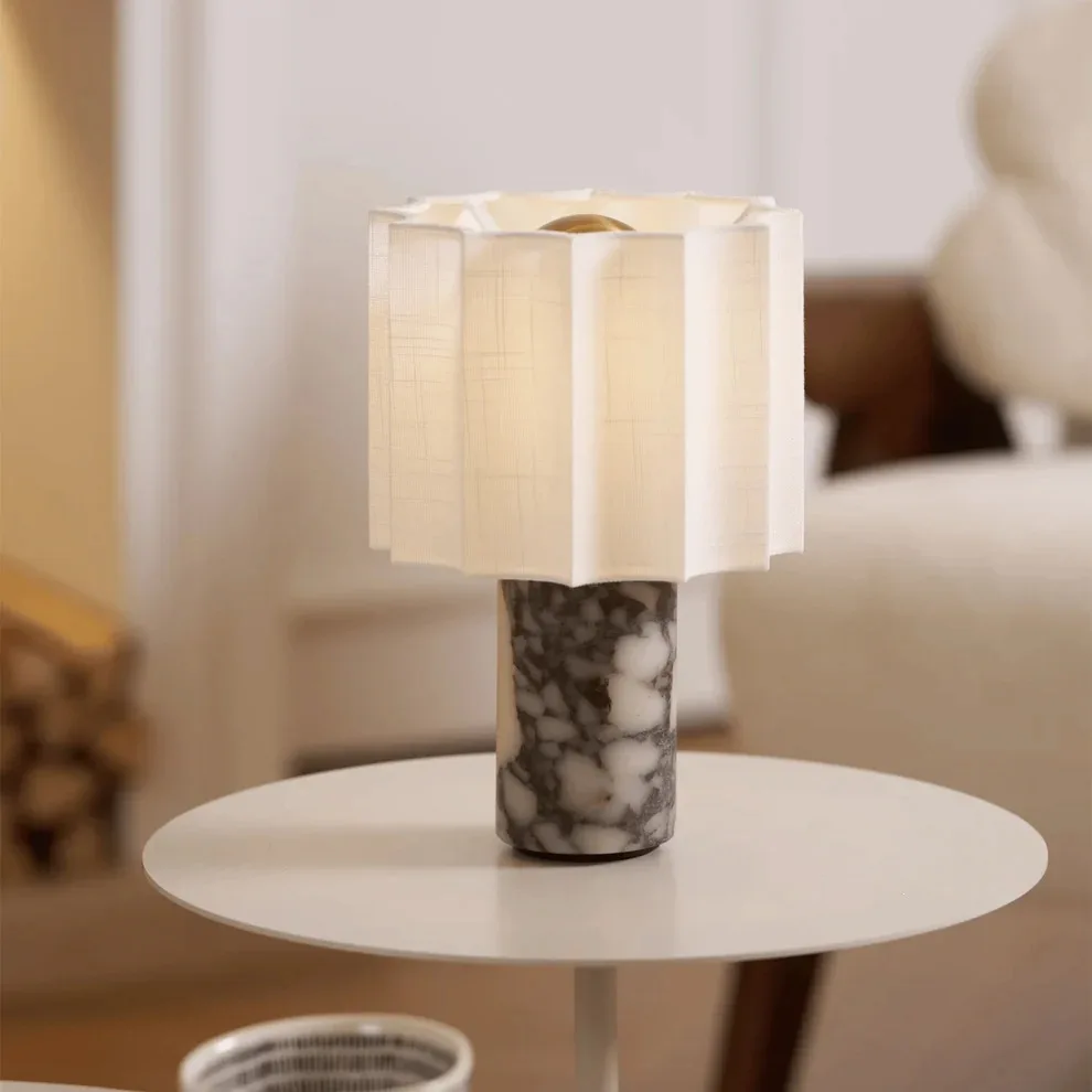 Luxe Bedlamp Natuurlijke Marmeren Draagbare Tafellamp Stoffen Lampenkap Aanraakdimbaar Bureaulamp Woonkamer Slaapkamer