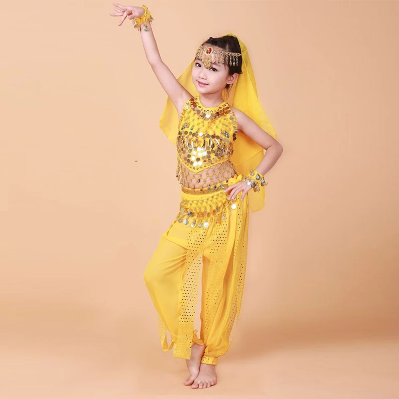 Stage Chiffon Children Indian Belly Dance Girl Costume Halloween Performance 7pcs Sets Kids Dancing Cloth Outfits