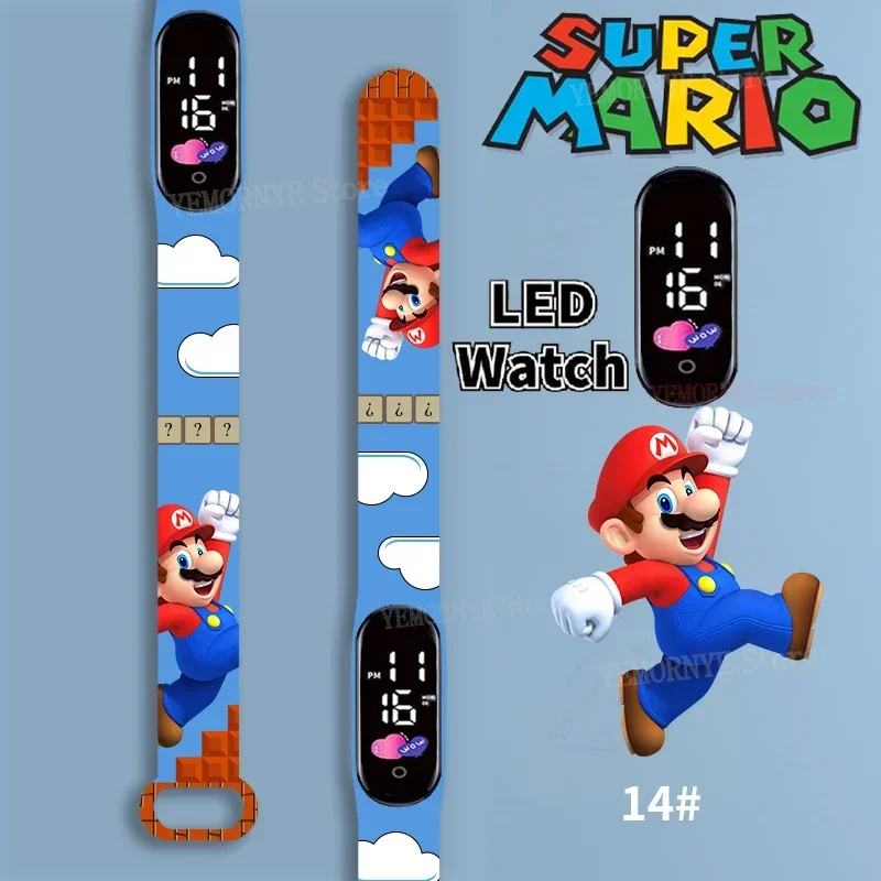 

Mario Bros Children's Watches Action Figures Luigi Princess Peach Yoshi Bowser kids Sport Wristband Waterproof Digital Watch Toy