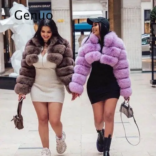 Women Faux Fox Fur Hooded Coat Fluffy Warm Winter Outerwear Long Style Fashion Jackt