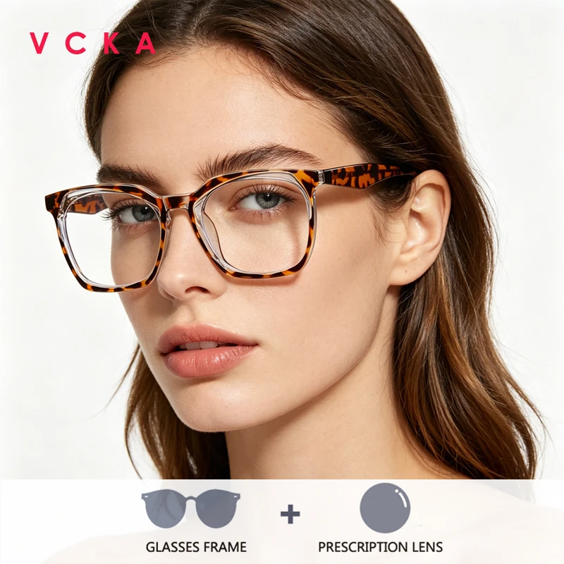 VCKA British Style Spring Eyeglasses Men And Women Prescription Customization Spectacles TR90 Anti-blue Light Photochromic Glass